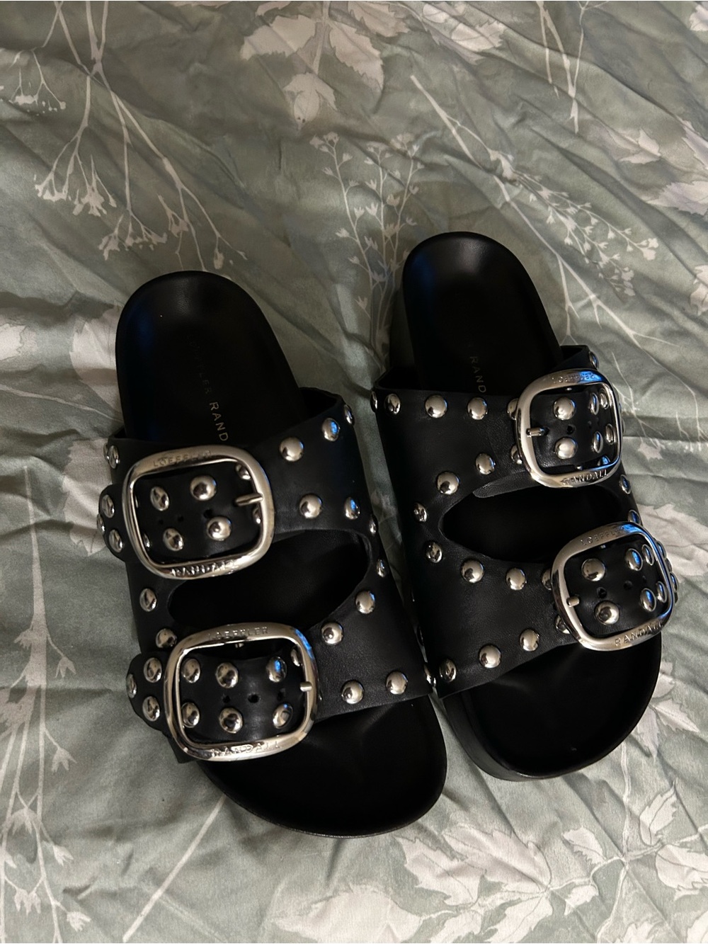 Loeffler Randall Black Studded Double-Buckle Slide Sandals